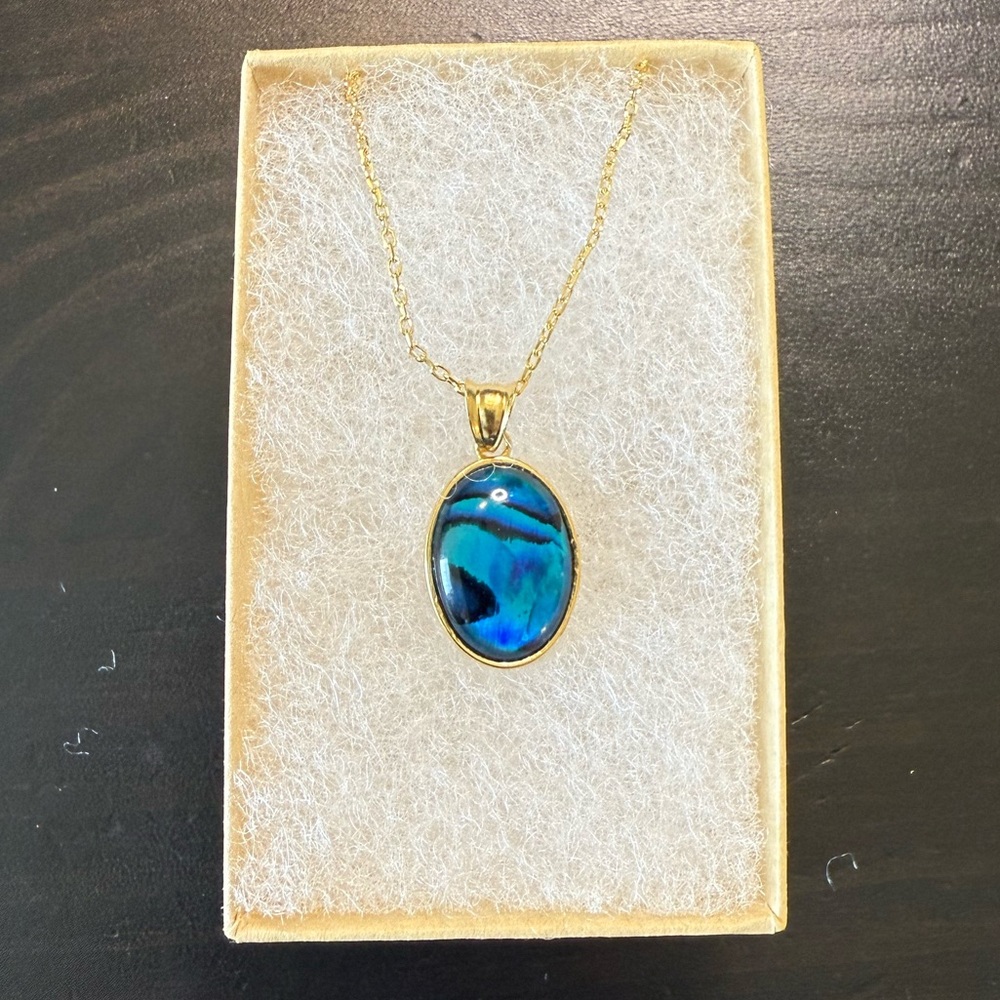 Elegant Abalone and Gold Plated Silver Pendant Necklace